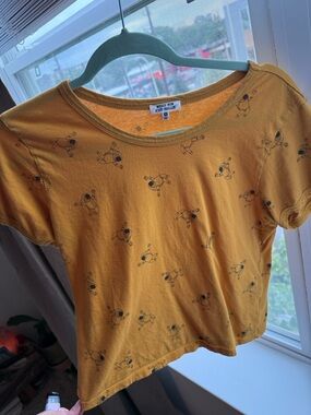 West & Main Mustard Yellow Cropped Graphic Tee